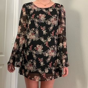 Black Longsleeved Floral Dress